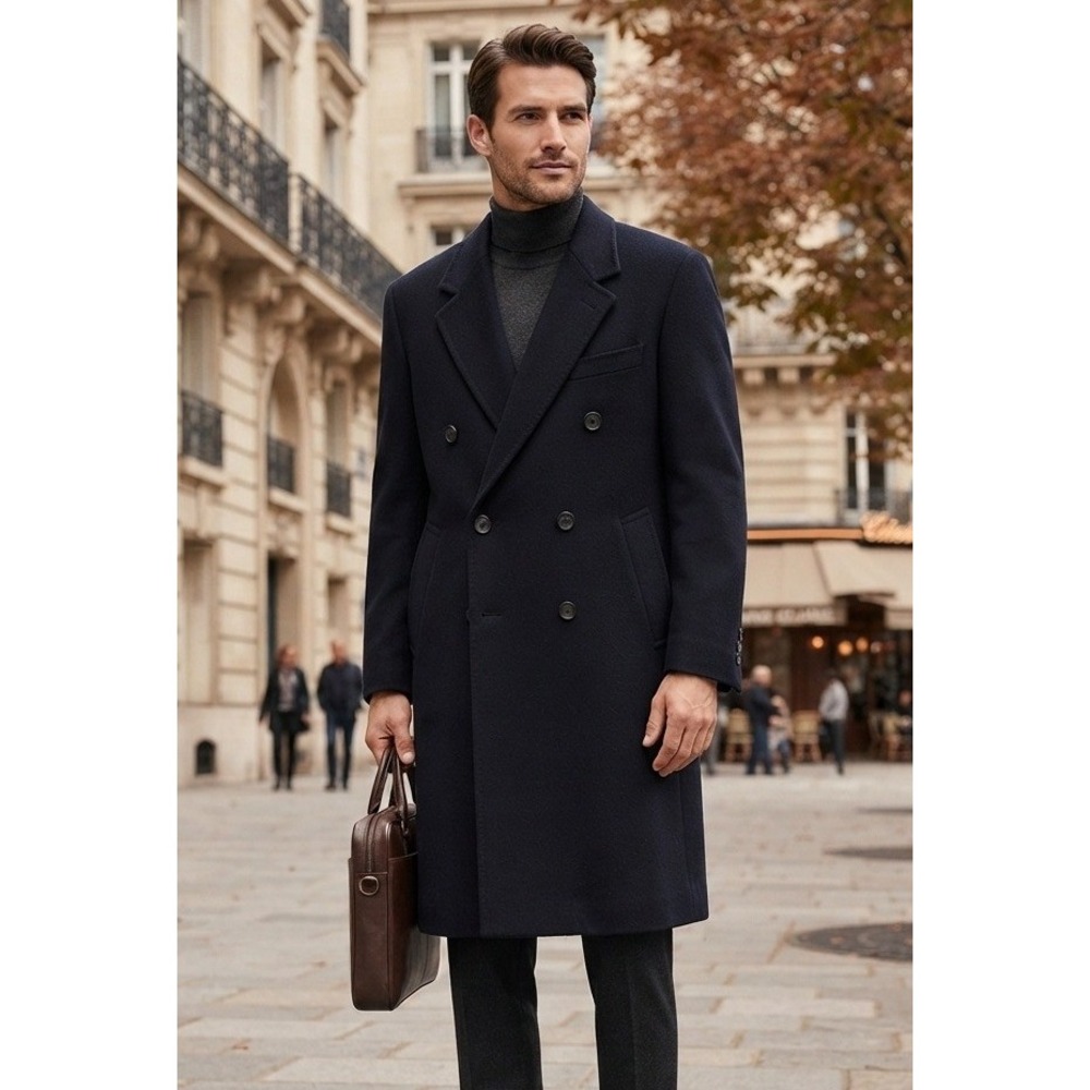 Men's Wool Double Breasted Overcoat‎ Long Trench Coat Czech Republic Navy Large?